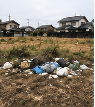 空き家敷地への不法投棄を公道から確認するイメージ